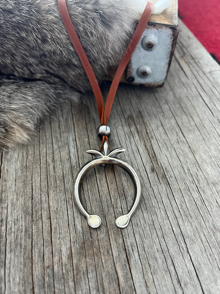 Gorgeous sterling silver sand-cast style naja pendant on leather ~ Lariat Style