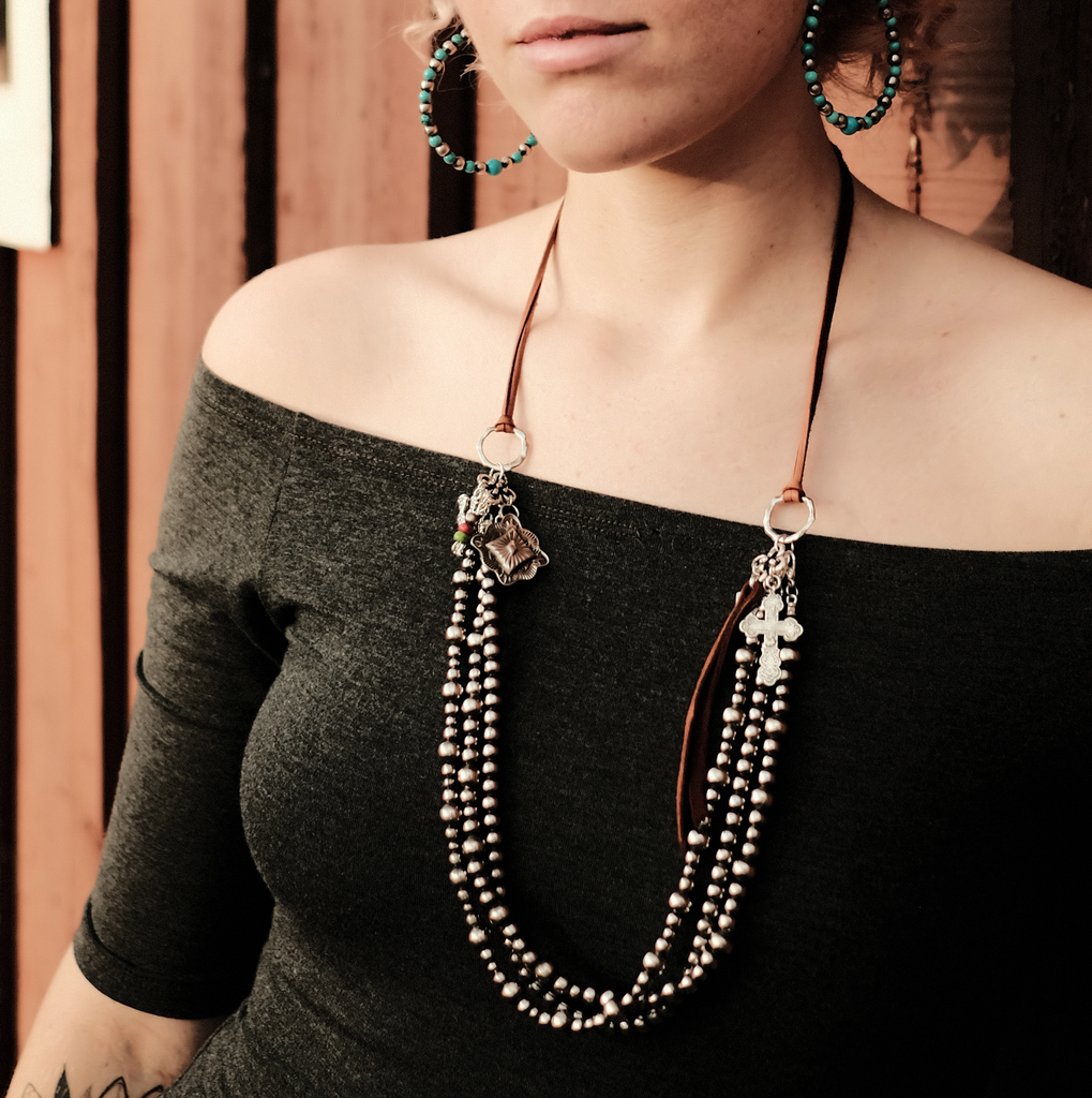 Navajo Pearl Ring & Leather Necklace ~ Made with 4, 6, and 8mm Pearls