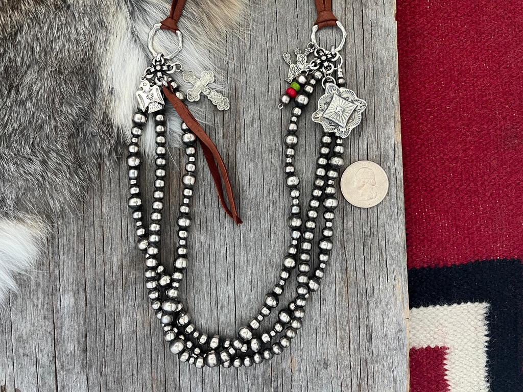 Navajo Pearl Ring & Leather Necklace ~ Made with 4, 6, and 8mm Pearls