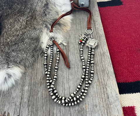 Handmade Navajo Pearl Ring & Leather Necklace ~ 4, 6, and 8mm beads!