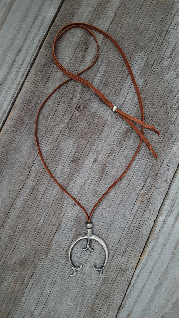Gorgeous Sterling Silver Sand-Cast Style Naja Pendant on Brown Leather –  Navajo Pearls Ranch