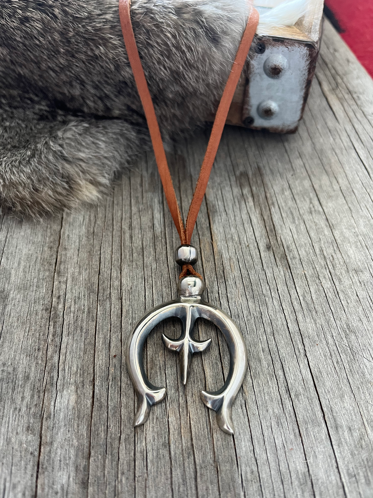 Gorgeous Sterling Silver Sand-Cast Style Naja Pendant on Brown Leather –  Navajo Pearls Ranch