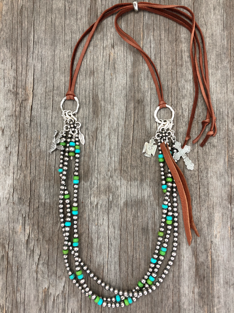 Navajo Pearl Ring & Leather Necklace ~ Blue and Green