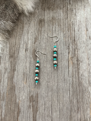 Navajo Style Pearl Turquoise Drop Earrings