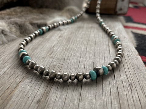 Navajo Style Pearls & Turquoise Necklace ~ Made with 6, 8, and 10mm Pearls