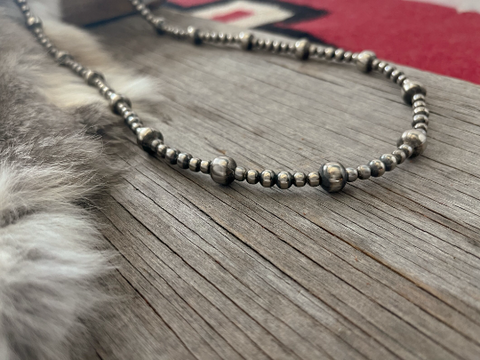 Navajo Pearl Handmade Necklace with 5, 6, and 10mm German Silver beads ~ Choose Length ~ Beautiful Strand!