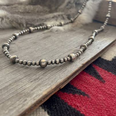 Navajo Pearl Handmade Necklace with 5, 6, and 10mm German Silver beads ~ Choose Length ~ Beautiful Strand!