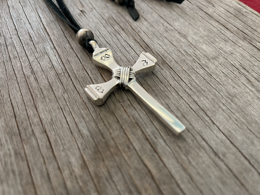 Artistic Sterling Silver Cross Pendant on Black Leather ~ Lariat!