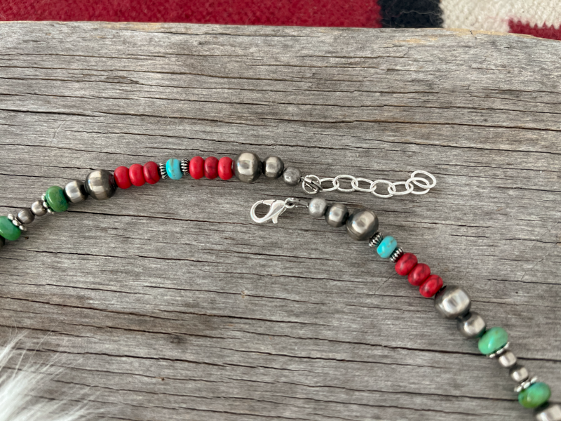 Navajo Style Pearls 4mm, 6mm, 8mm pearls, Silver Pumpkin Beads n Turquoise & Coral Acai Beads